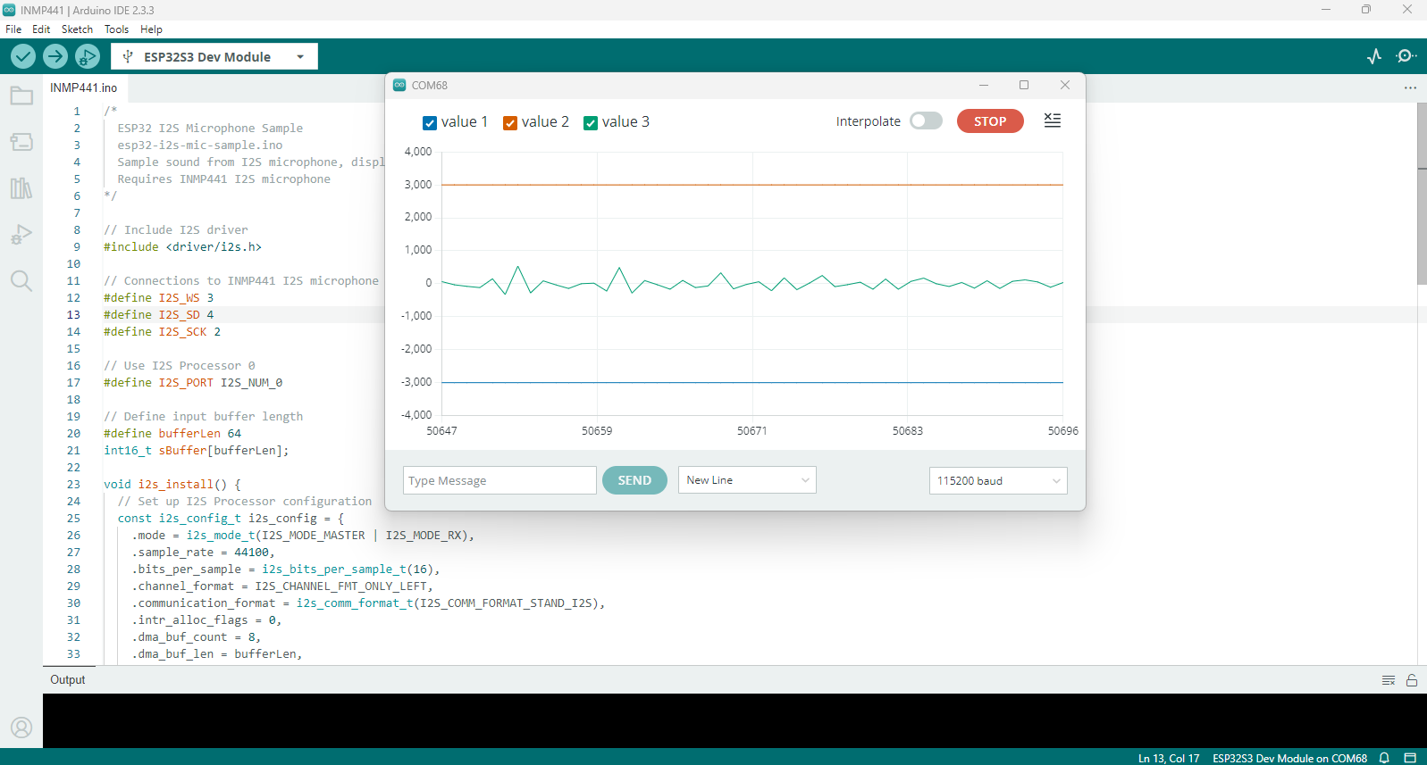 [arduino code examples for AS]-02 how to use INMP441 Microphone